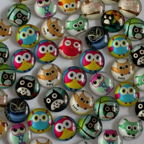 12mm Mixed Round Glass Cabochon Flatback Photo Dome Jewelry Finding Cameo Pendant Settings 50pcs/lot (K03042)