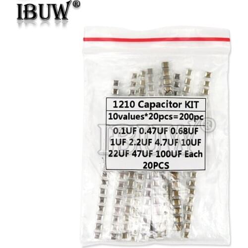 1210 SMD Capacitor assorted kit ,10values*20PCS=200PCS 100nF~100uF Samples Kit electronic diy kit