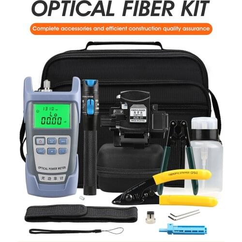 15PCS/set FTTH Fiber Optic Tool Kit with New Fiber Optical cutter and 5KM Visual Fault Locator Stripper Tool