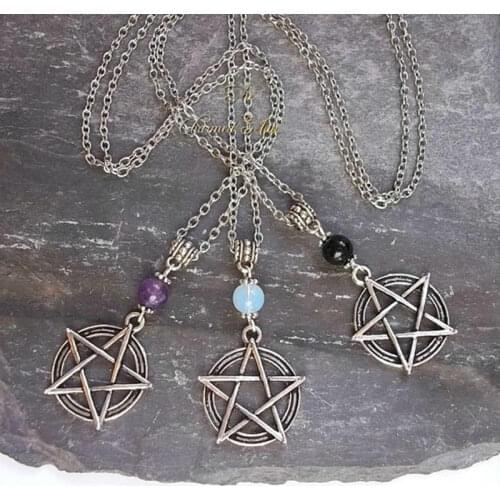 3 Pcs/Set Pagan Wicca Beads Pentagram Witch Pentacle Necklace Wiccan Pendant Jewelry for Women Party Gift Gothic Jewelry