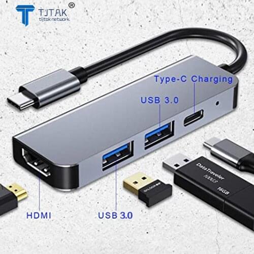 4 in 1 Thunderbolt 3 to HDMI Hub 4K with 100W PD Charging and USB 3.0 Compatible for MacBook Air, iPad Pro, XPS, Nintendo,Galaxy