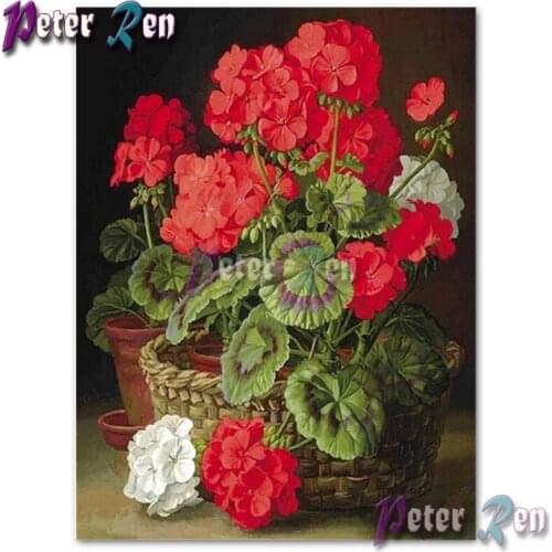 5d Landscape Diamond Painting Embroidery Red flower basket DIY Square or round Mosaic Cross stitch Rhinestone Home Decoration
