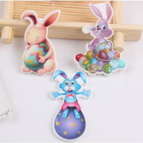 60pcs Mixed Cartoon Rabbit Easter Eggs Flatback Planar Resin Cabochon DIY Craft Embellishments Home Decoration Accessories FR260