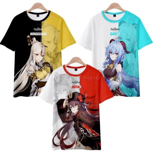 Anime Genshin Impact T-shirt Cosplay Costume Summer Men Women Boys Girls 3D Print Pattern Hip Hop Tshirt Tops C14M39
