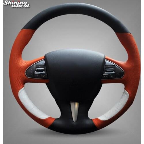Shining wheat Black Orange White Leather Car Steering Wheel Cover for Infiniti Q50 2014 2015 QX50 2015