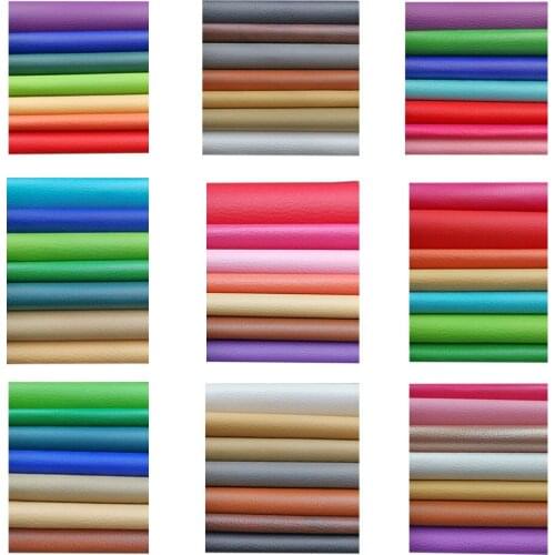 7PCS Rainbow Litchi Pattern PU Leatherette Fabric For Sewing Bow Bag Brooches Earring Sofa Car Hade-made DIY A4 Material Sheets