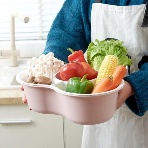 Double Layer Vegetable Basket Basin Hot Pot Drain Basket Plastic Fruit Storage Baskets Food Platter Organizer Rack Kitchen Tools