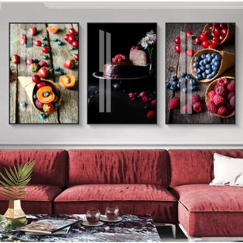 Food Kitchen Poster Wall Art Canvas Print Blueberry Fruit Dessert Painting Decorative Picture Modern Dining Room Decoration