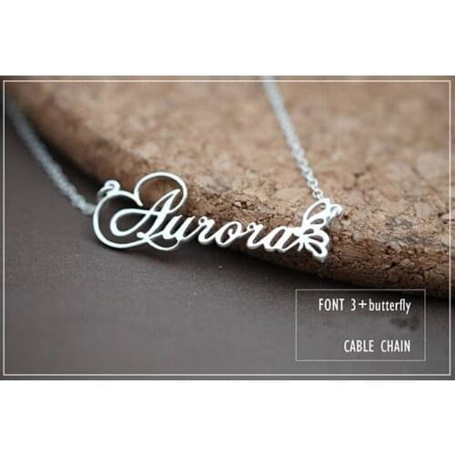 Rose Gold Color Dainty Customized Necklace with Butterfly Stainless Steel Personalized Name Plate Any Letters Choker Necklace