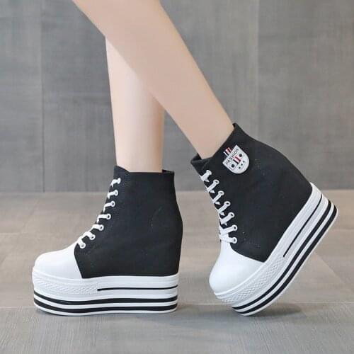 Women Sneakers High Top Flat Canvas Shoes With Zip Side Canvas Shoes Flat Woman Platform Leisure boots