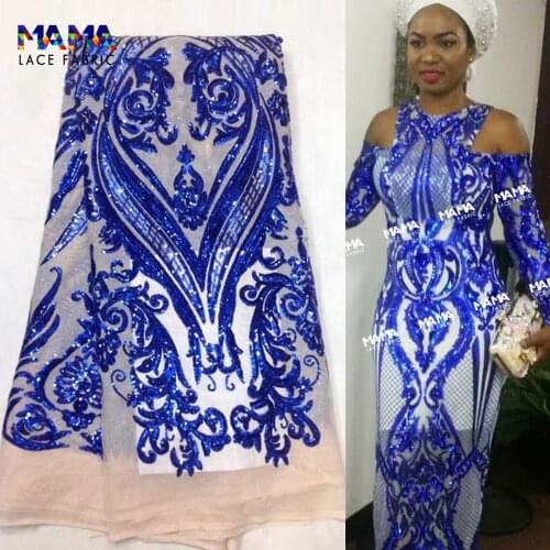 Classical Design 2021 New Desing Sequins Net Lace Fabric African Nigerian Lady Evening Party Dress Lace Sqeuined Material Sewing