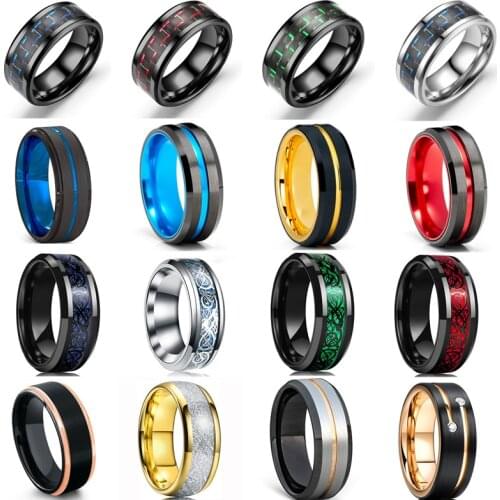 Stainless Steel Ring & Gold Black Silver Blue Green Color CZ Brushed Mens Engagement Wedding Band TOP Jewelry Wholesale