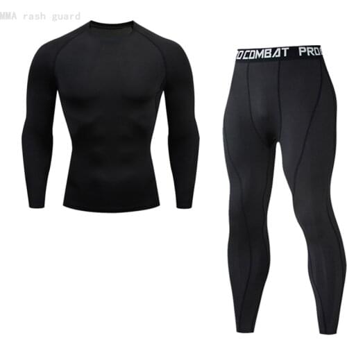 Mens Set black workout clothing compression shirt Long sleeve top leggings 2-pc Sport suit Quick dry Training set Jogging suit