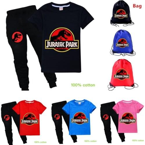 Halloween Jurassic Park Boys Girls Cosplay Costumes Summer Cotton Casual T-shirt Suit Dinosaur Cartoon Kids Boutique Clothing