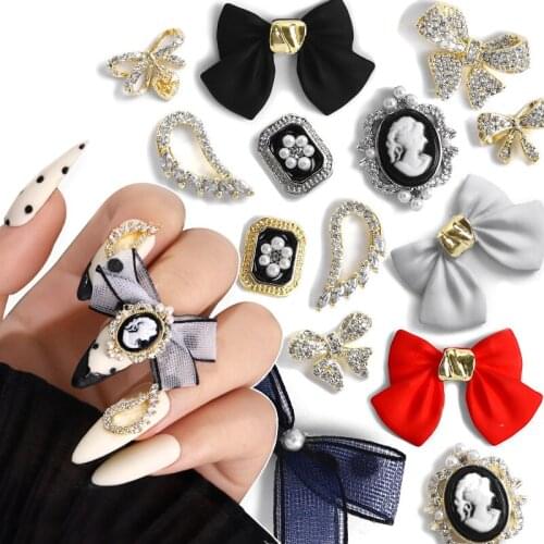 Swarovska 3D Fashion Alloy Bow Nail Art Decorations Luxury Zircon Crystal Nail Jewelry Lace Bowknots Retro Manicure Accessories