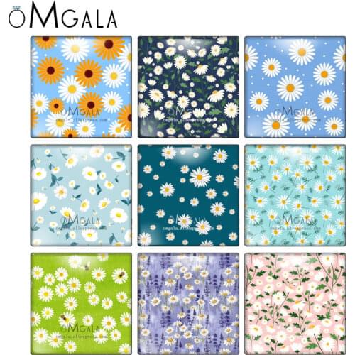 Fashion White Daisy Patterns 10pcs mixed 12mm/20mm/25mm/30mm photo glass cabochon demo flat back Making findings