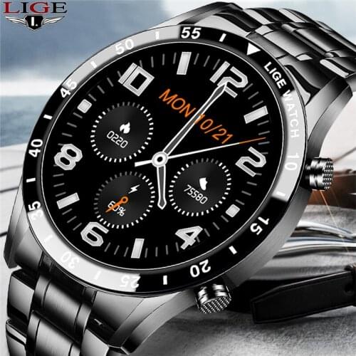 LIGE Fashion Full Circle Touch Screen Mens Smart Watch Waterproof Sport Fitness Watch Luxury Bluetooth Phone Smart Watch For Men