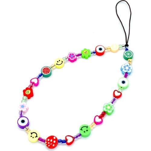 Fashion Trendy Colorful Acrylic Beads Mobile Phone Chain For Women Girls Cellphone Strap Anti-lost Lanyard Hanging Cord Jewelry