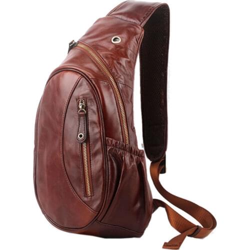 Men Oil Wax Genuine Leather Cowhide Sling Chest Pack Messenger Shoulder Cross Body Bag