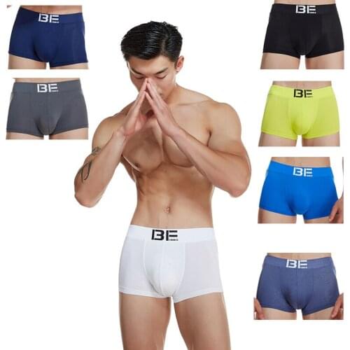 The new bechoice mens underwear ice silk slip letter low waist sexy young student flat pants