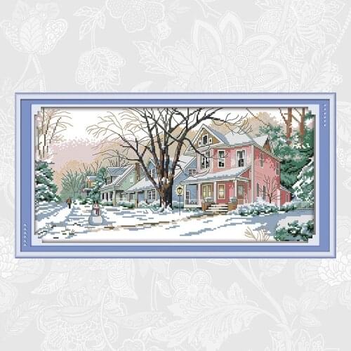 Winter Street Counted Cross-Stitch 11CT 14CT Printed On Canvas Cross Stitch Kits Handwork Beginner Embroidery Home Decor