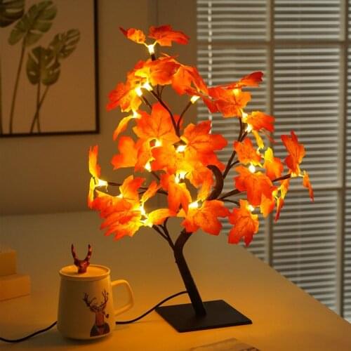 24LED Simulation Maple Tree Lamp USB Table Lamp Christmas Fairy Night Lights for Room Bedroom Wedding Party Christmas Decoration