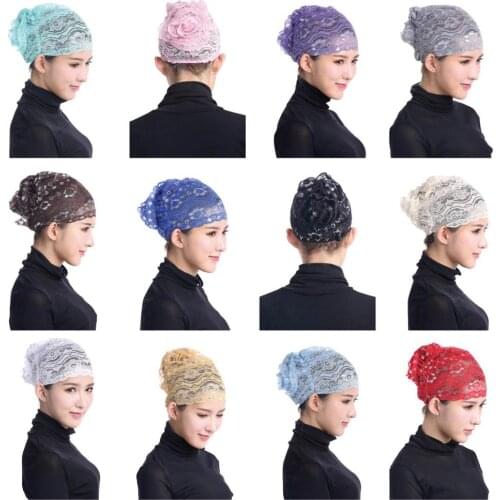 2019 New Full Cover Inner Muslim Lace Hijab Cap Islamic Head Wear Hat Underscarf 12 Colors Women Muslim Hat Hijab Inner Lace Cap