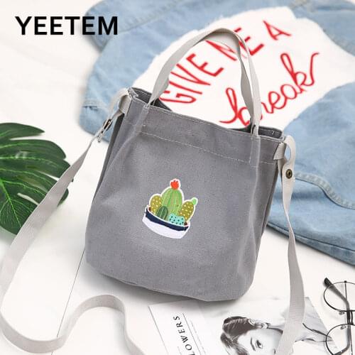 New Ladies Girls Small Cactus Canvas Cross Body Over Shoulder Shopping Bags Botton Pockets 2020