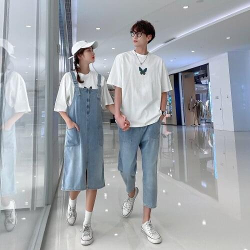 Couples wear summer 2021 new denim strap skirt suit couples clothes couples clothing