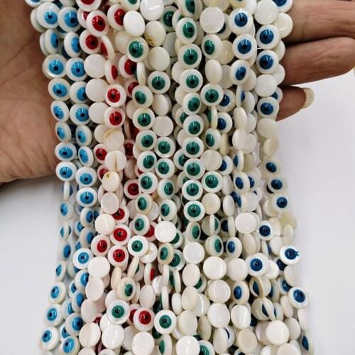 44Pcs/strand Natural Shell Material Loose Pearl White Shell Double Eye Round Devils Eye DIY Bracelet Necklace Accessories
