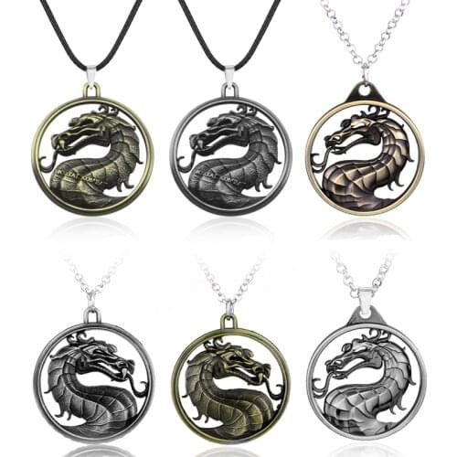 Mortal Kombat Necklace Fighting Game Dragon Jane Empire Pendant Necklace Vintage Jewelry Collier For Game Fans Gift