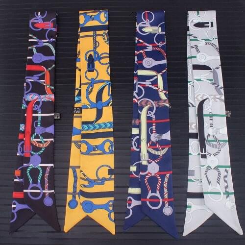 2019 New Design Luxury Brand Silk Ribbon Small Floral Print Women Tied bag Handle Bag Ribbons Female Headband Long Scarves