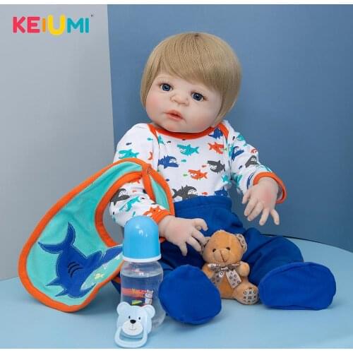 KEIUMI Lifelike 23'' Full Silicone Vinyl Boneca Reborn Doll 23'' Gold Hair Ethnic Reborn Baby Doll Boy Can Bath Kids Playmates