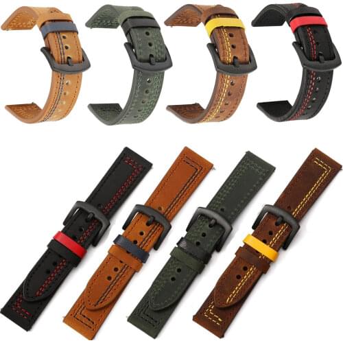 Stitch Cowhide Watchband Soft Genuine Leather Watch Band Wrist Strap 18mm 20mm 22mm 24mm With Black Stainless Steel Buckle