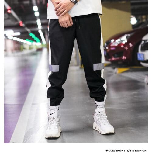 Side Striped Trousers 5Xl Men Streetwear Reflective Joggers Pants 2021 Man Korean Fashion Hip Hop Sweatpants Couple