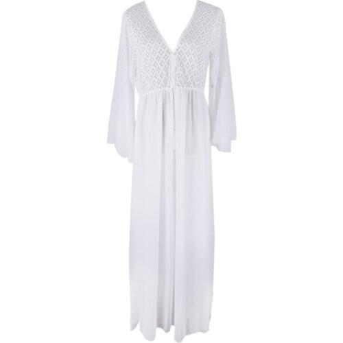 Sexy Long Lace Crochet Beach Cover Up Swimsuit Women Bathing Suit Cover Up Tunics For Beach Women Dress