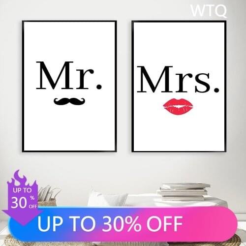 Mr Mrs Family Simple Quotes Wall Art Canvas Poster Minimalist Print Couple Anniversary Painting Pictures Living Room Decoration