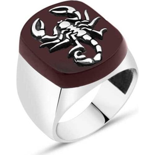 Agate Stone Scorpion Silver Men 'S Ring