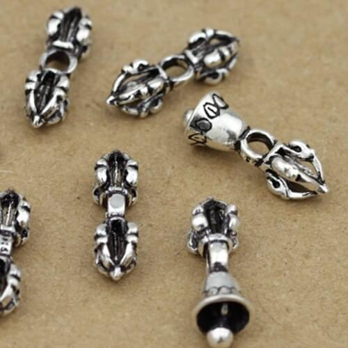 Handmade 925 Silver Hinduism Dorje & Bell Amulet Carved Tibetan Dorje Buddhist Vajra Bell Amulet Malas Counter Charms