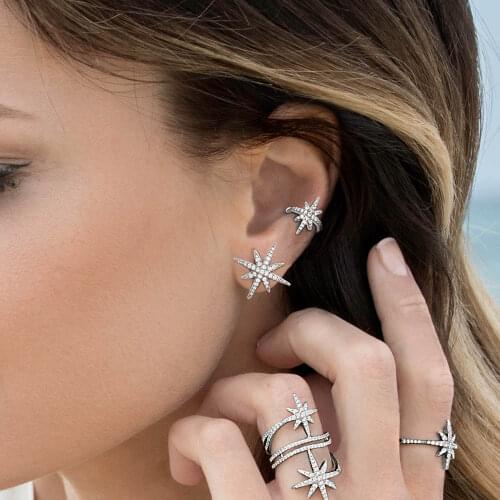 Star Ear Cuffs Women Non Pierced Micro Pave CZ Clip Earrings Gold Color Crystals Earring Earcuff Jewelry