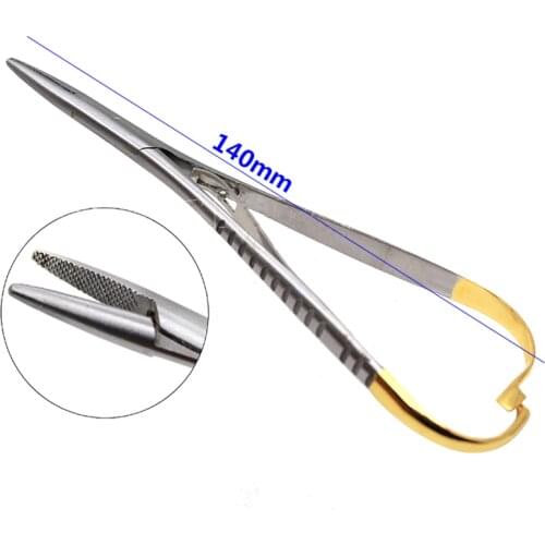 Dental Needle Holder Forceps Curved Gold Plated Handle Stainless Steel Orthodontic Plier Straight Head Surgical Instrument Tools