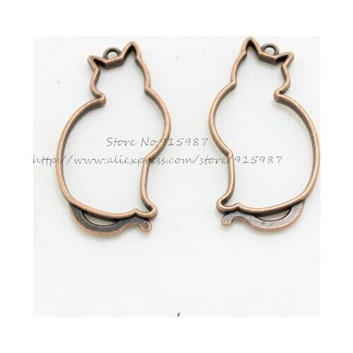 Sweet Bell (20 pieces/lot) 27*52mm Antique copper Alloy Hollow Big Cat Charm Pendant 3C417