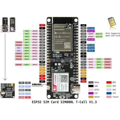 T-Call V1.3 TTGO ESP32 Wireless Module GPRS Antenna SIM Card SIM800L Board NEW
