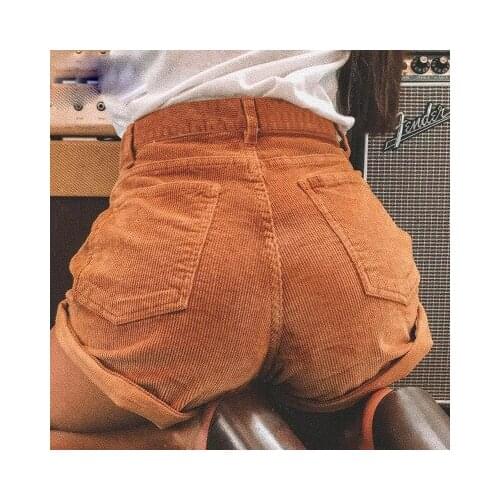 Vintage Corduroy High Waist Shorts Bottoms Women Casual Streetwear Shorts Female Loose Summer Button Short Shorts