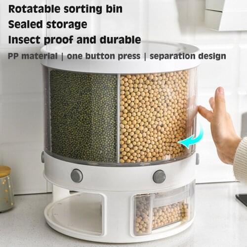 Rotating Divided Grains Organizer Storage Container Multi-functional Dividing Rice Bucket Household Food Storage Box 10kg