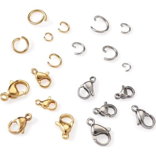 1Box 304 Stainless Steel Lobster Claw Clasps with Open Jump Rings for Bracelet Necklaces Findings Accessories Jewelry Making Diy