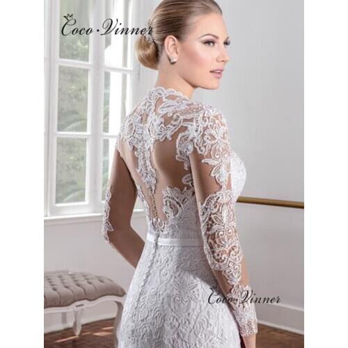 Full Sleeves Vintage Lace Mermaid Wedding Dress America Europe Style High Collars Wedding Gowns Vestido De Novia W0151