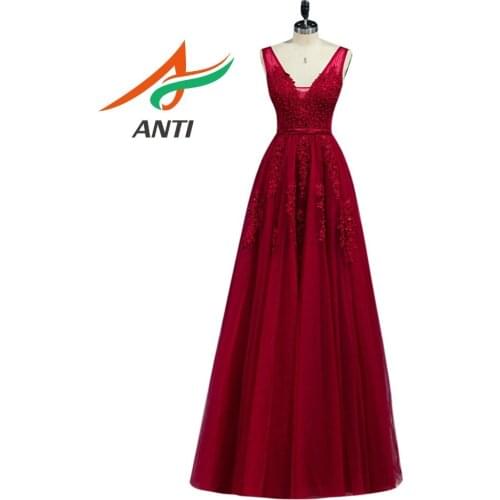 ANTI Delicate Appliques Prom Dresses Long Elegant V-Neck Pearls Vestidos De Festa For Wedding Party Gowns Off the Shoulder