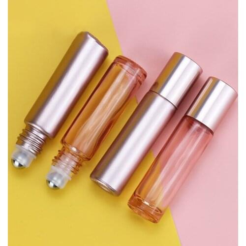 1pcs 10ml Pink Color Thick Glass Roll On Essential Oil Empty Perfume Bottle Roller Ball Bottle For Travel