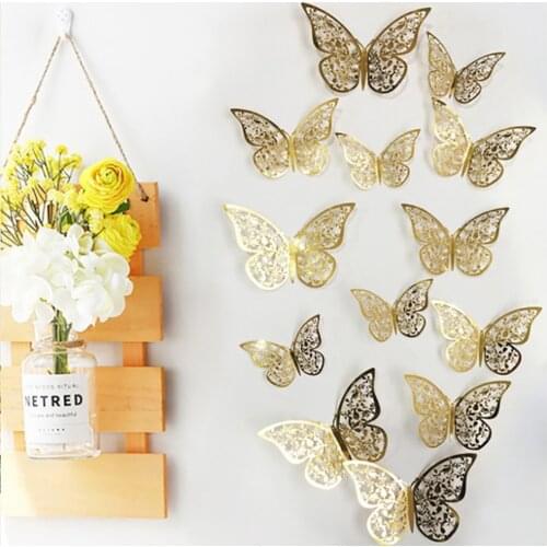 12pcs/lot 3D Hollow Butterfly Wall Stickers For Kids Room Party Wedding Decoration Wall Stickers Home Decor Living Room